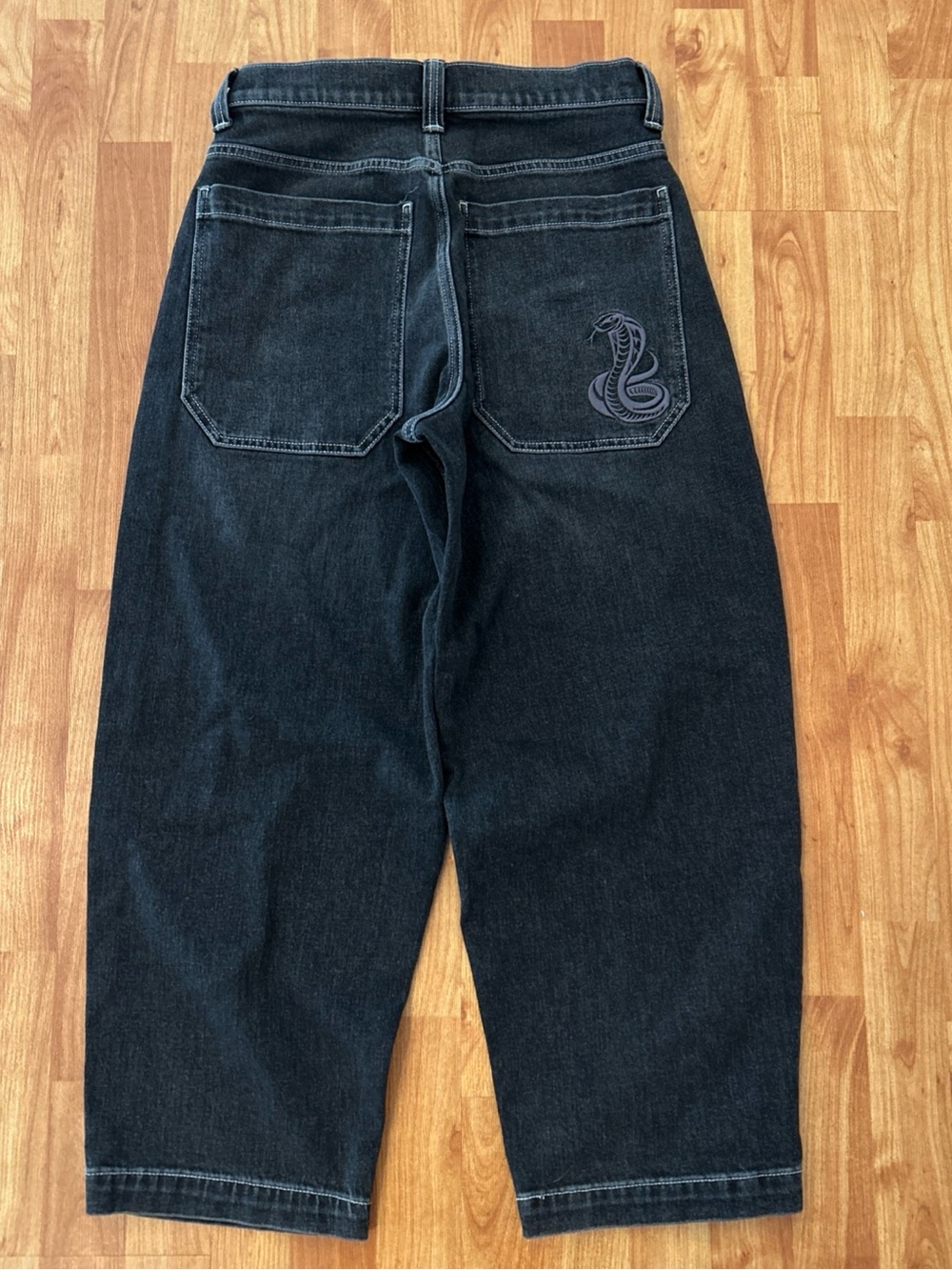 Hollister Baggy Skater Jeans 29x30 Cobra Embroidered Snake Gray Black $89 Retail